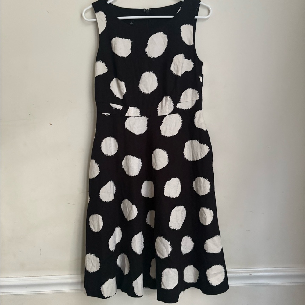 Talbots Black White Big Polka-Dot Sleeveless Fit Flare Career Dress Pockets Sz 2 - Picture 4 of 7